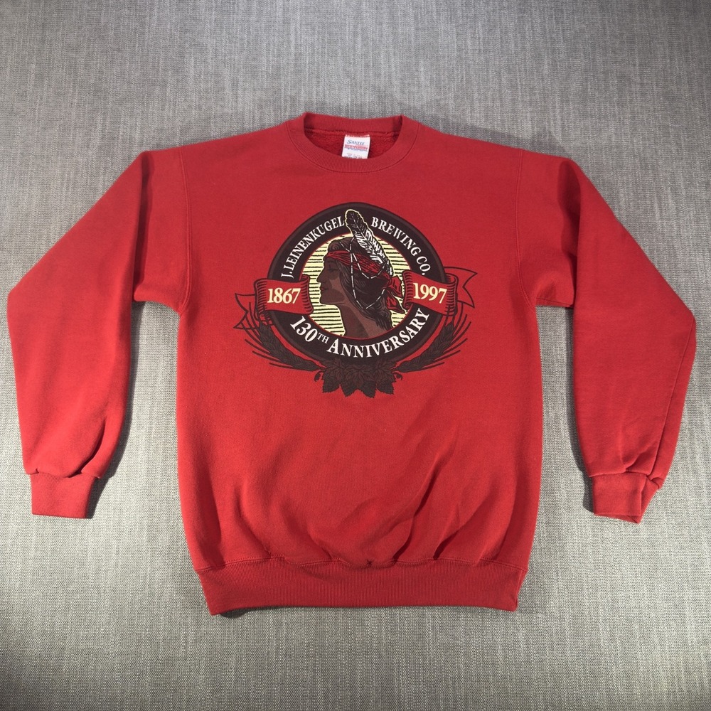 Vintage Santee Sweatshirt Mens Medium Red Fleece Leinenkugel Beer 130th USA 90s